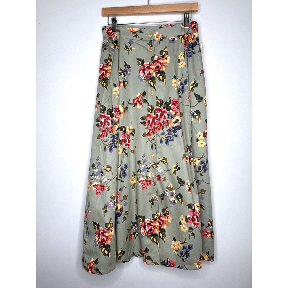 Marisa Christina Vintage Floral Cotton Twill Button Midi Skirt 14 NWT Deadstock